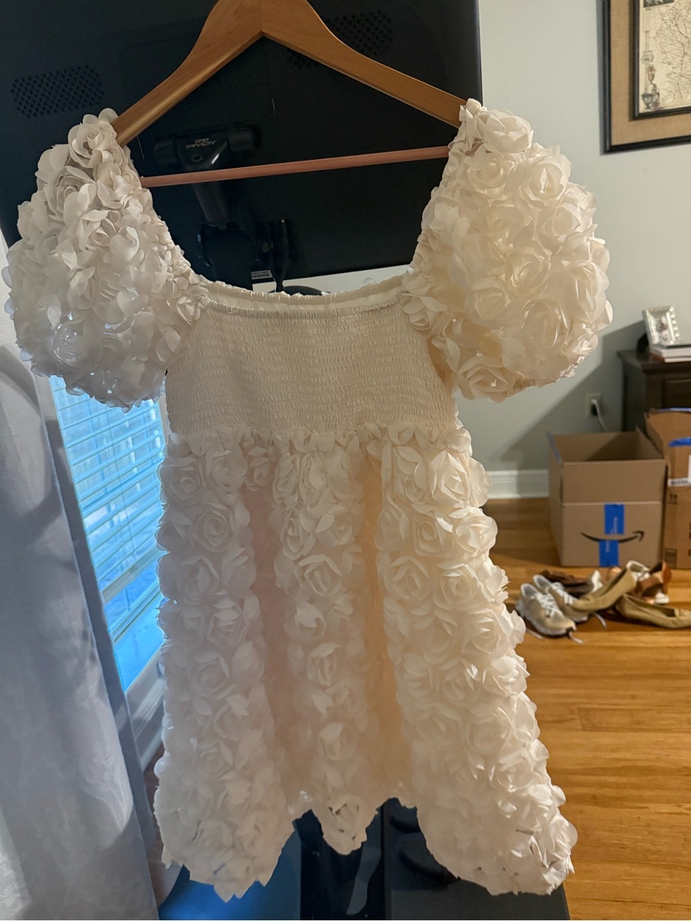 Altar'd State Ivory Floral Applique Smocked Mini Dress - XS
